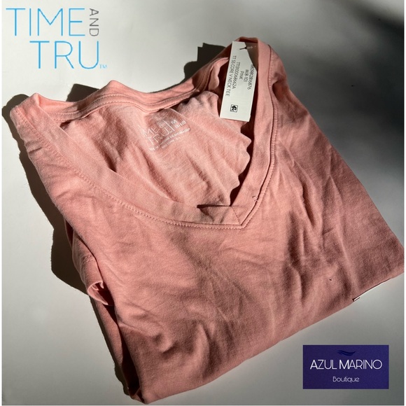 Time and Tru —Cotton V-Neck T-shirt in Dusty Rose • Camisa rosada para mujer • - Picture 6 of 6
